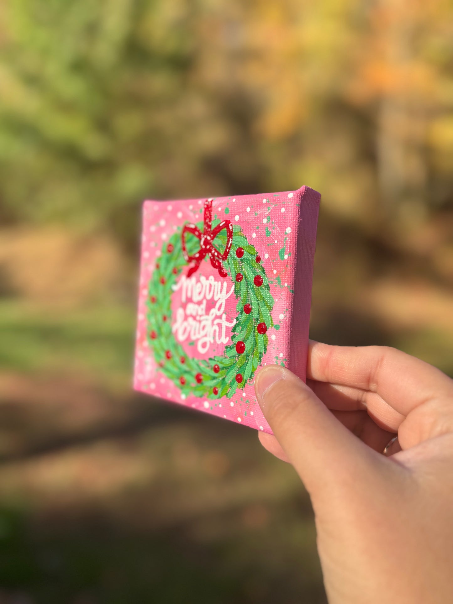 Christmas Wreath Mini Canvas Pink Merry and Bright