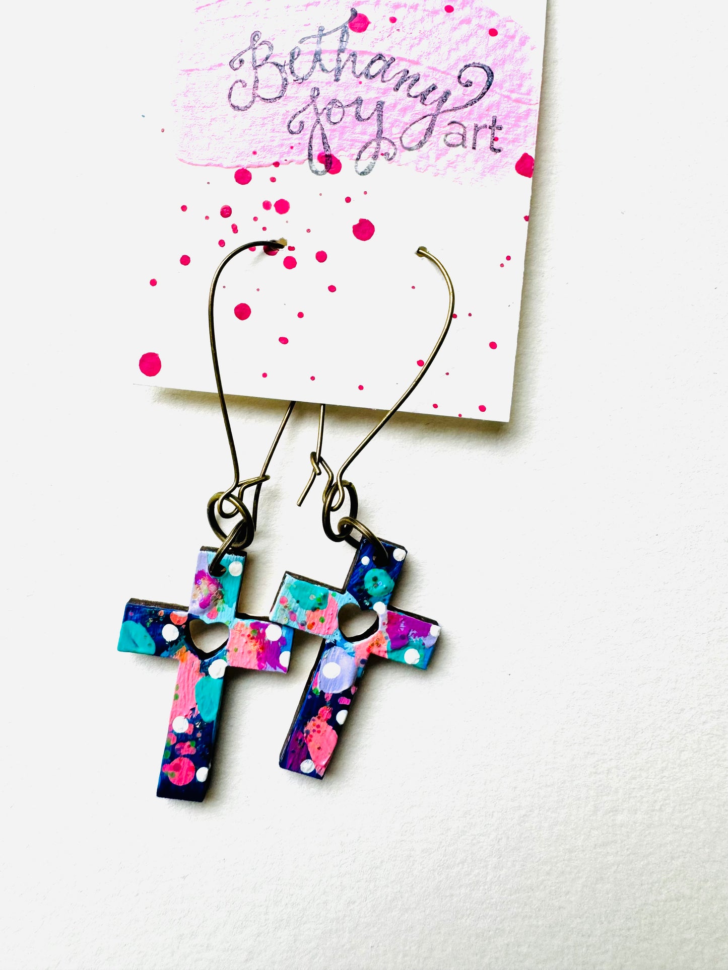 Colorful, Hand Painted Cross Earrings 16