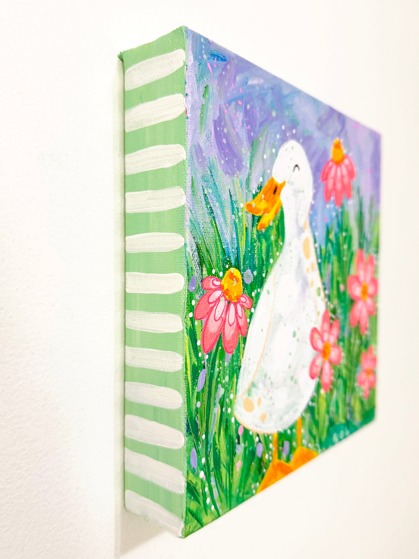 “Happiness in Spring” Floral Duck Painting on 8x8 inch canvas