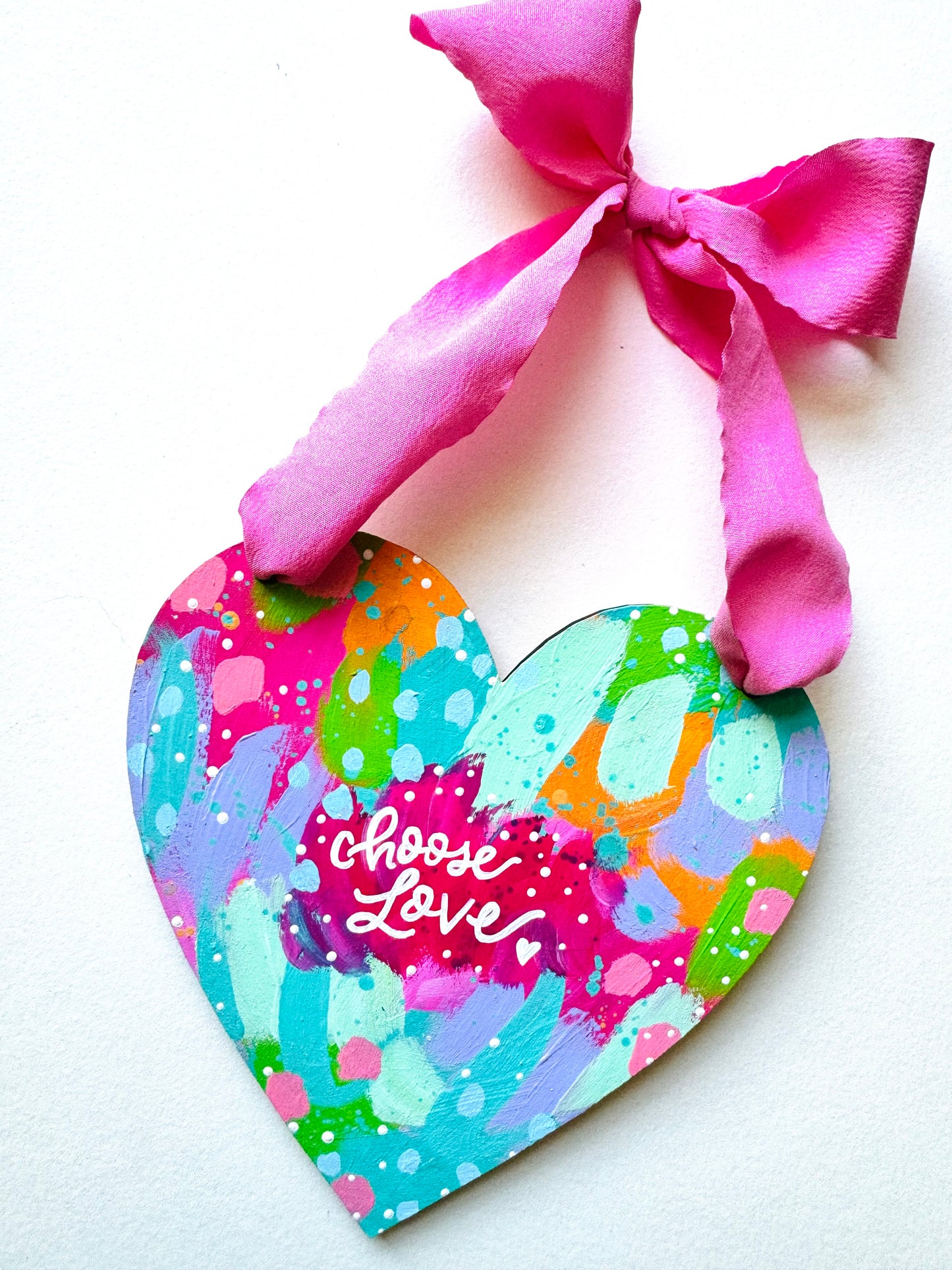 Original painting, wooden heart wall hanging with bow no.5