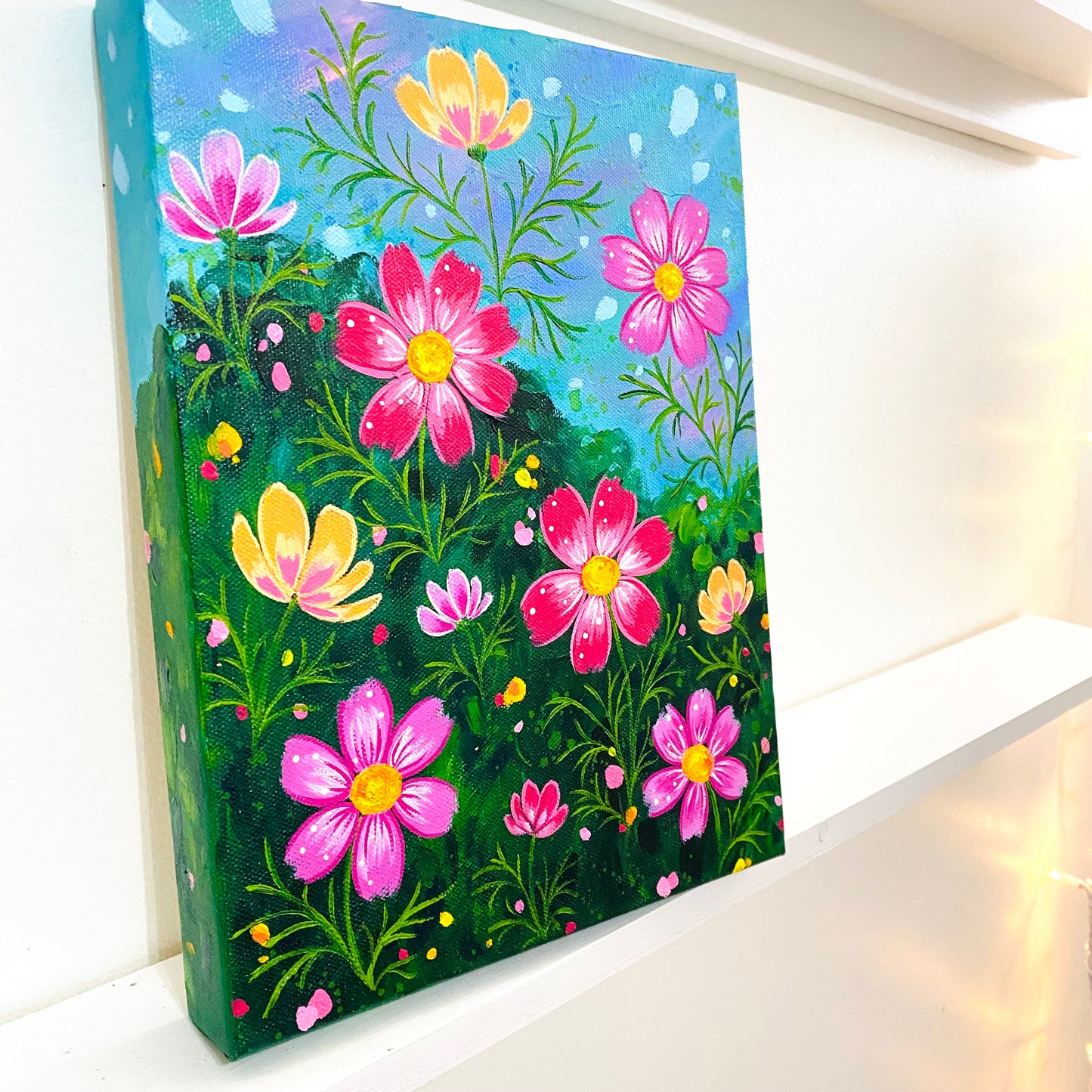 “Cosmo Fields” 9x12 inch original floral painting on canvas