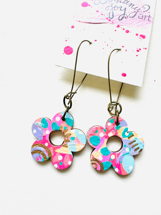 Colorful, Hand Painted 5 Petal Flower Earrings 5