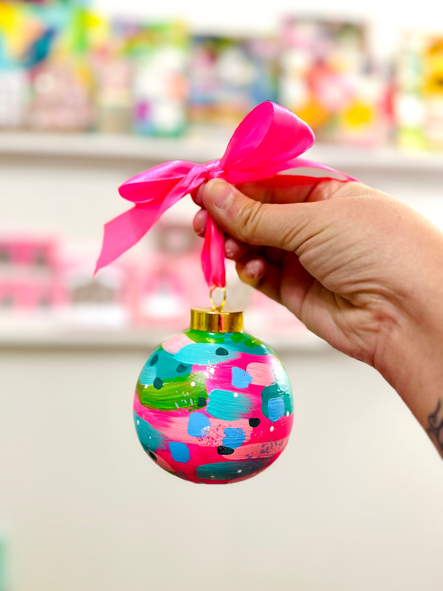 Hand Painted Ceramic Round Ornament Multi-Color Abstract 3