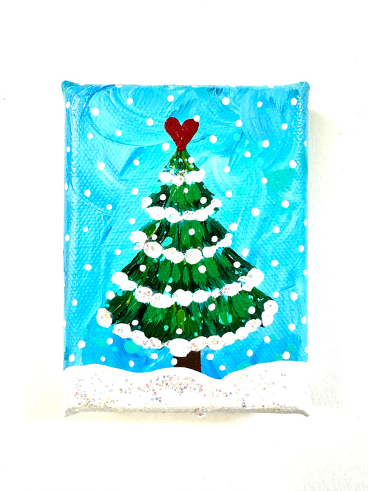 Blue Christmas Tree Mini Canvas 1