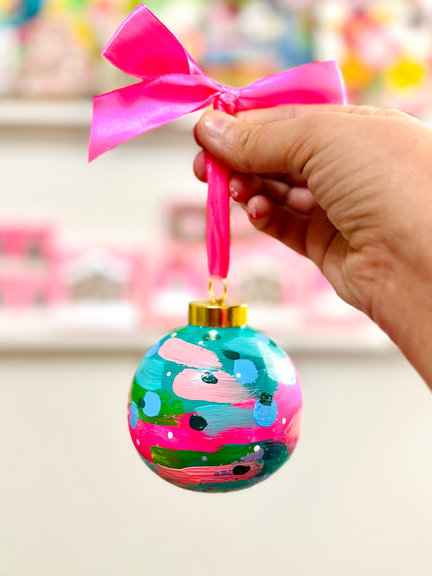 Hand Painted Ceramic Round Ornament Multi-Color Abstract 5