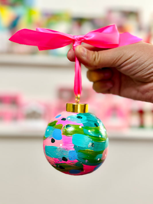 Hand Painted Ceramic Round Ornament Multi-Color Abstract 1