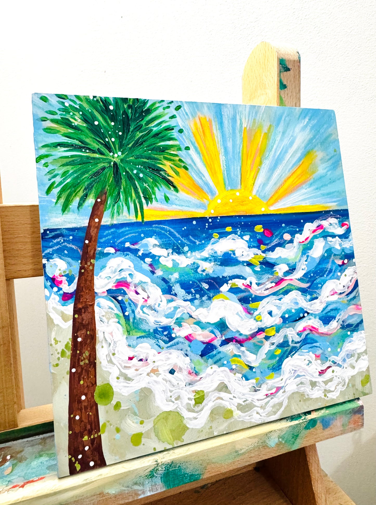 "Palm Dream" Original Beach Painting on 8x8 inch wood panel