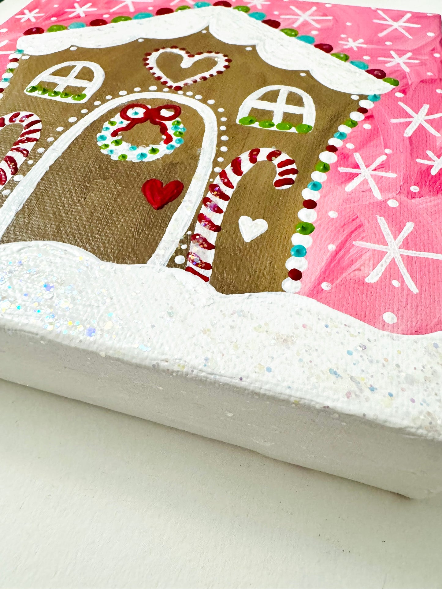 Pink Gingerbread House Original Painting on Canvas Bethany Joy Art