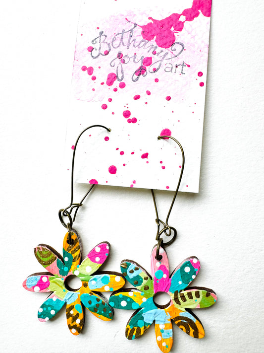 Colorful, Hand Painted Flower Earrings 57