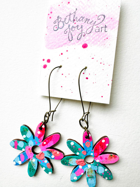 Colorful, Hand Painted Flower Earrings 56
