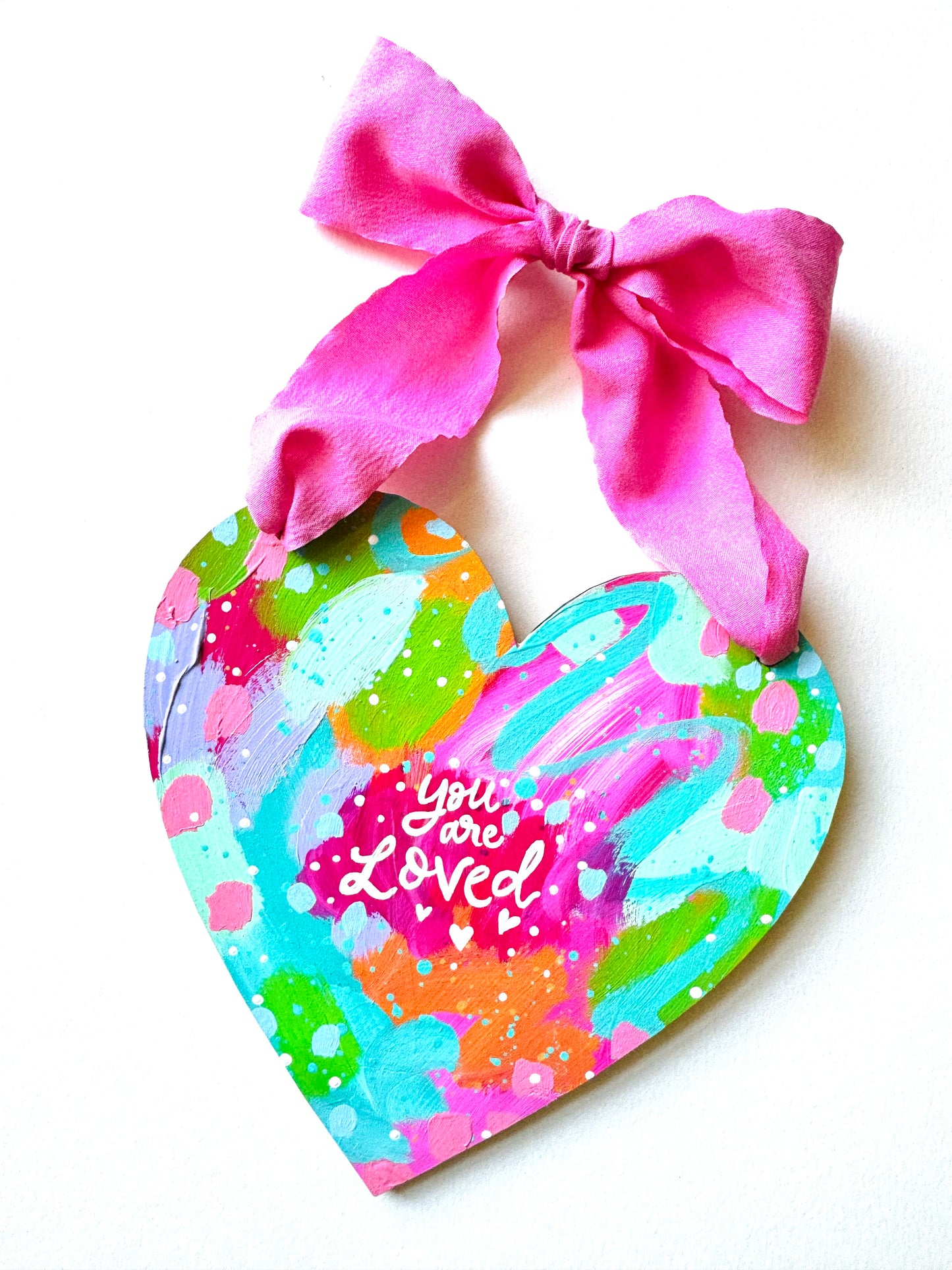Original painting, wooden heart wall hanging with bow no.3