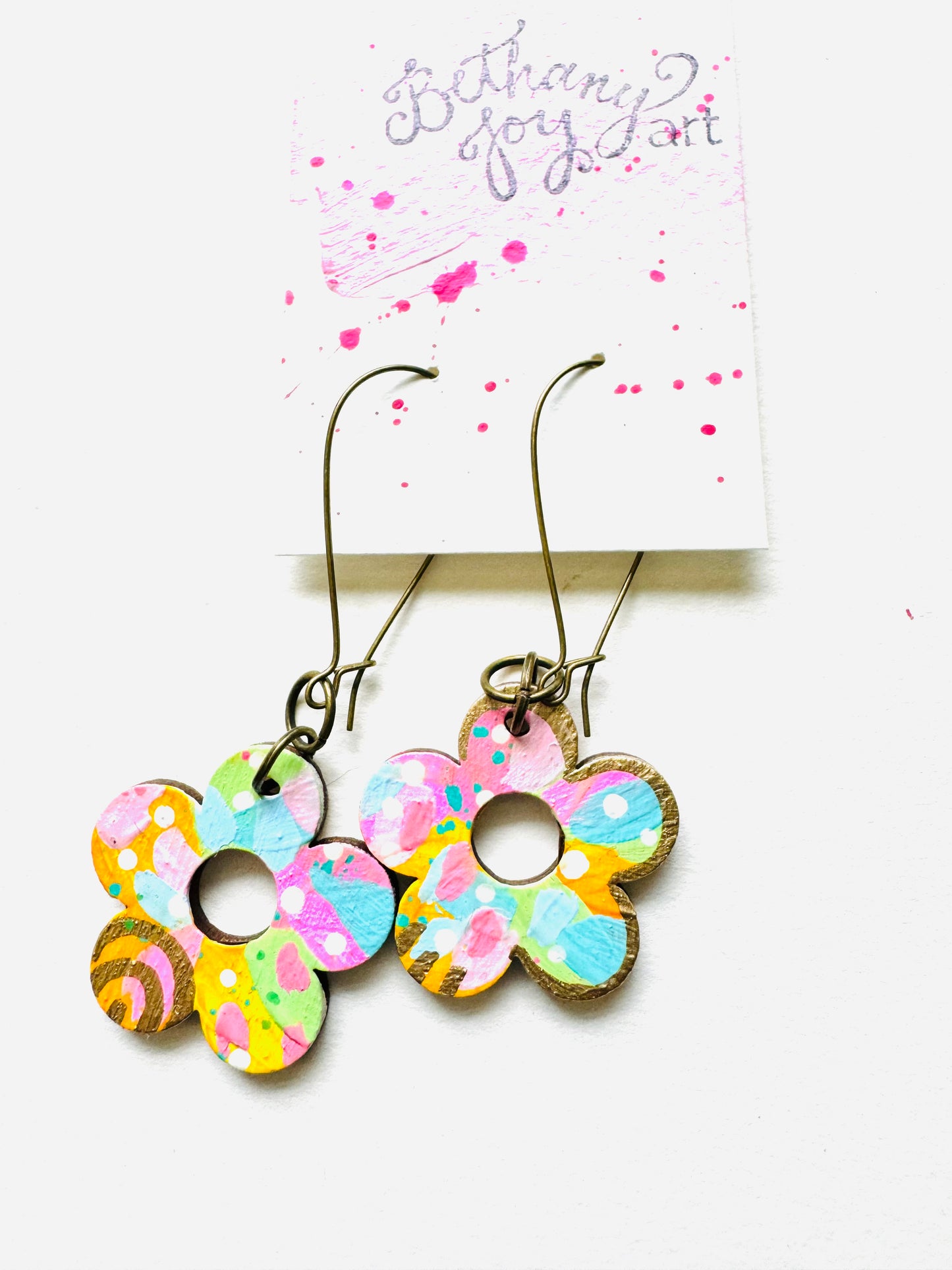 Colorful, Hand Painted 5 Petal Flower Earrings 4