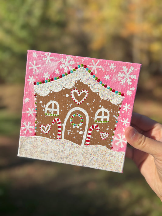 Christmas Gingerbread House 6x6 inch original painting on canvas 2