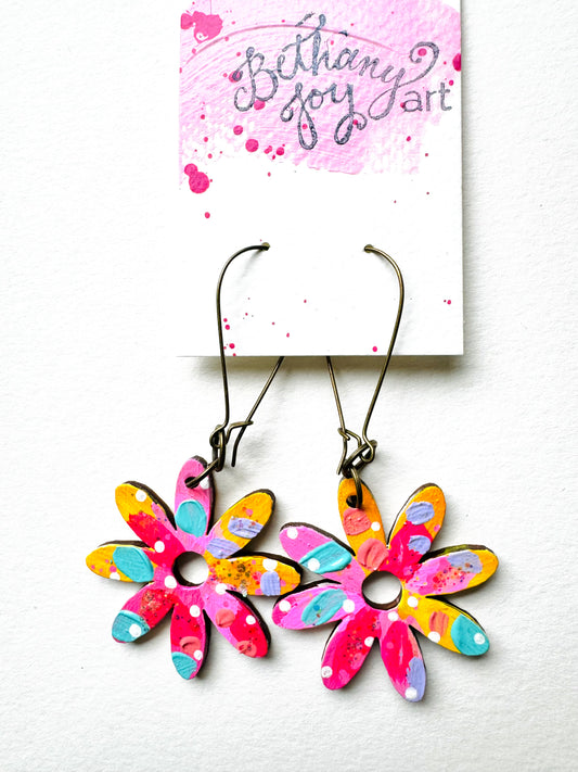 Colorful, Hand Painted Flower Earrings 53