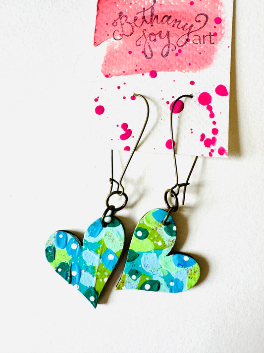 Colorful, Hand Painted, Heart Shaped Earrings 193