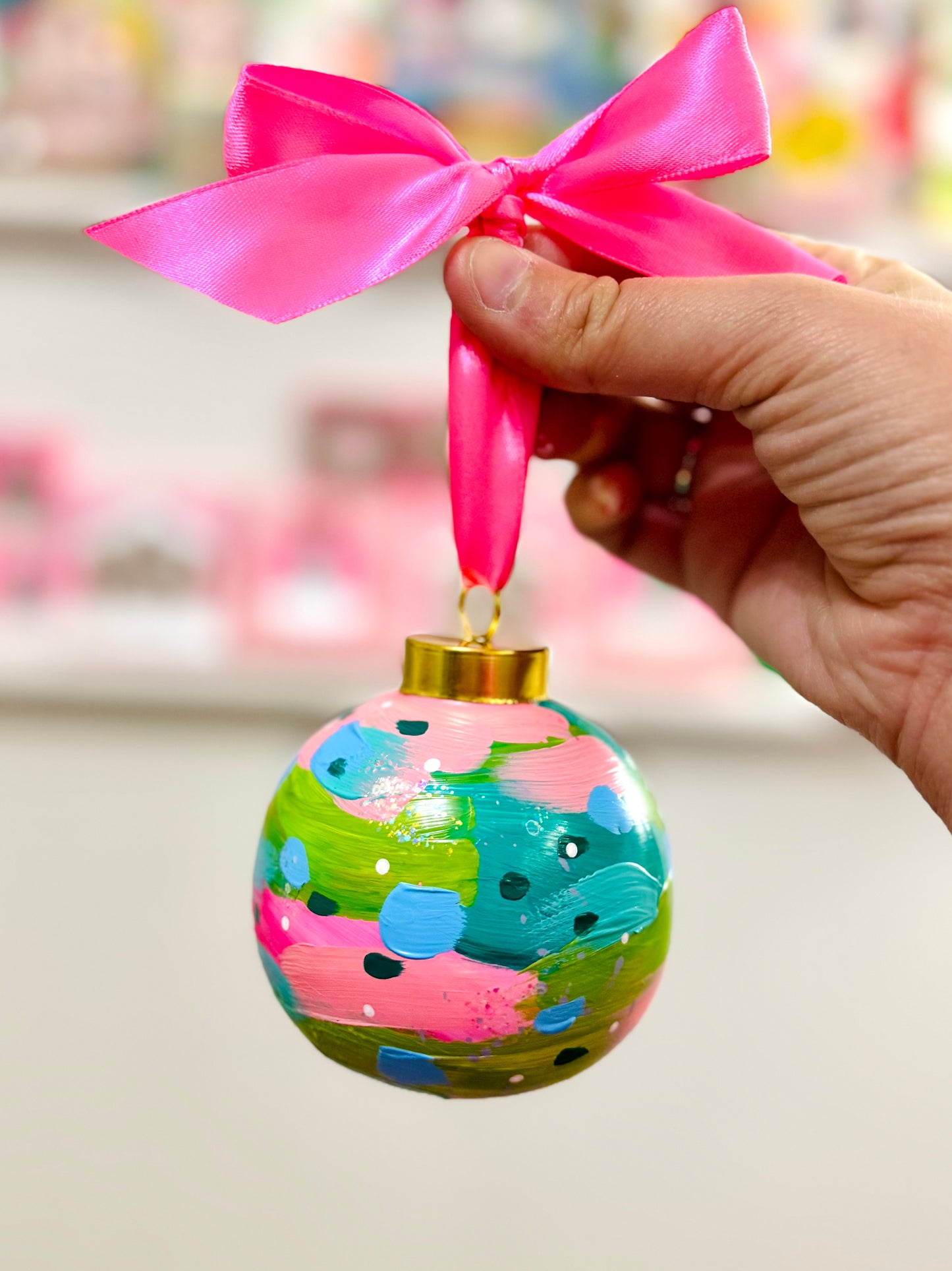 Hand Painted Ceramic Round Ornament Multi-Color Abstract 2