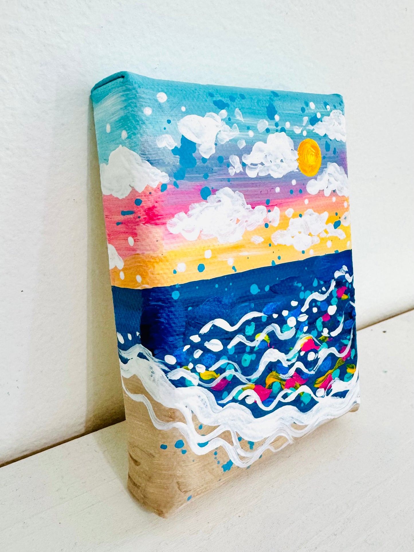 "Painted by the Tide" Original Beach Painting on 3x4 inch mini canvas