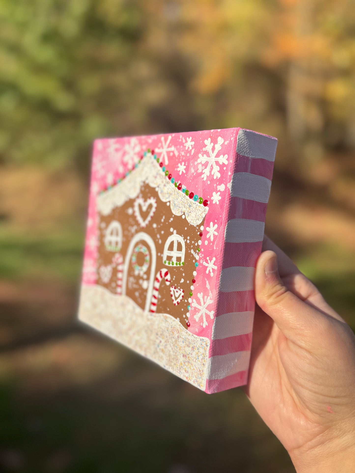 Christmas Gingerbread House 6x6 inch original painting on canvas 2