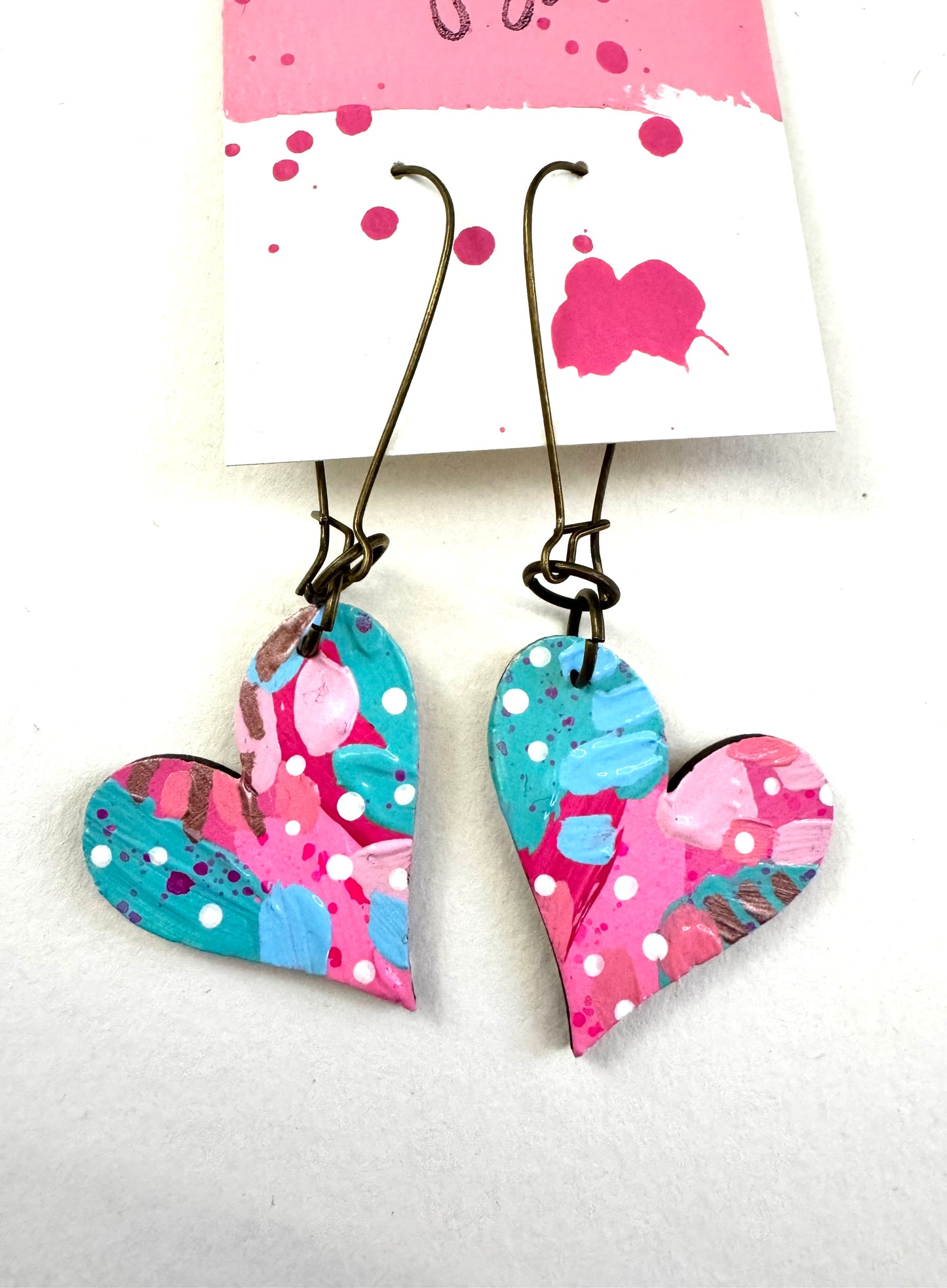 Colorful, Hand Painted, Valentine Heart Shaped Earrings 6