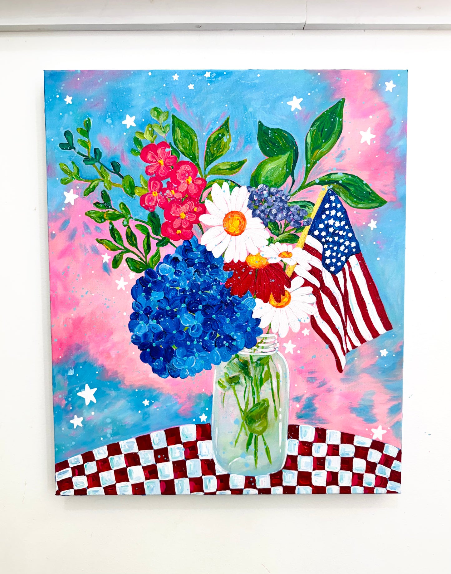 "Red, White, and Blooms" Original Painting #27 of 52 Weeks of Colorful Joy 2026