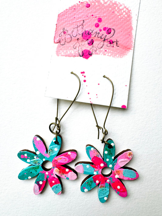 Colorful, Hand Painted Flower Earrings 67
