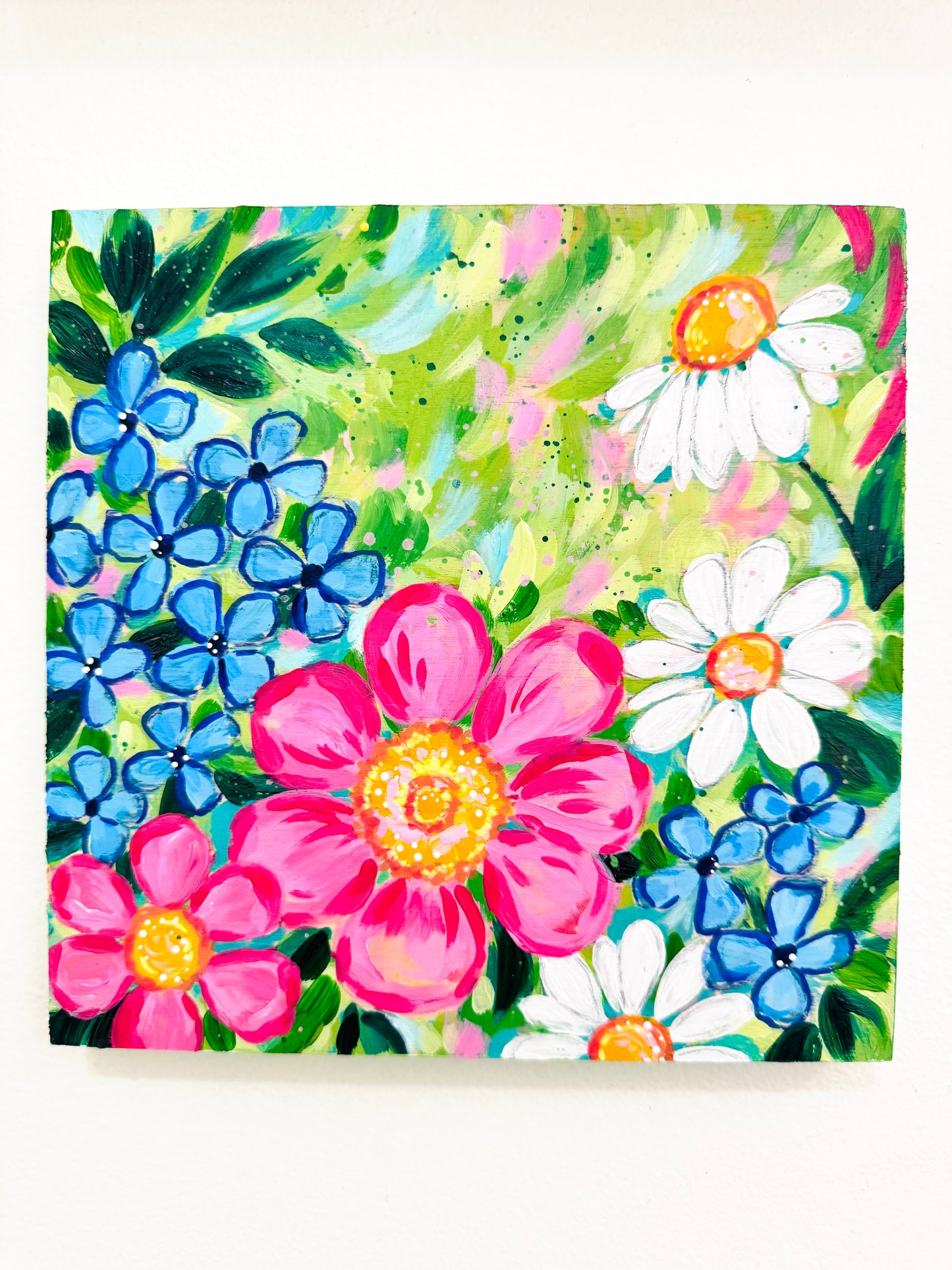 “A Walk in the Garden” 8x8 inch original floral painting on wood panel