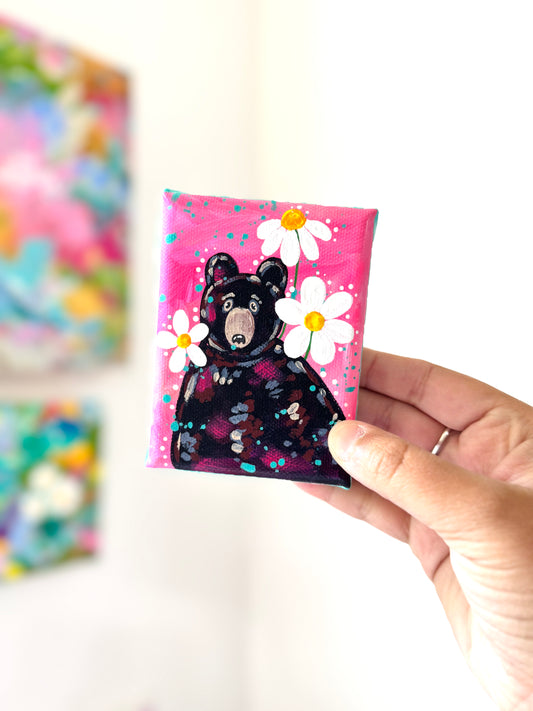 Black Bear Floral Mini Canvas 1