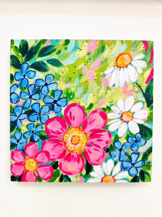 “A Walk in the Garden” 8x8 inch original floral painting on wood panel