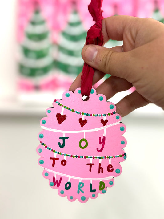 Hand Painted Wooden Ornament Joy to the World 2