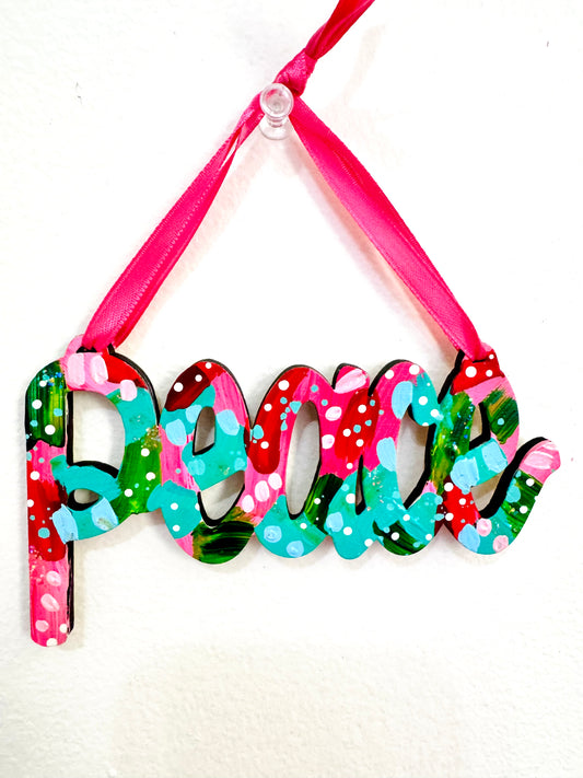 Hand Painted Peace Christmas Ornament 6
