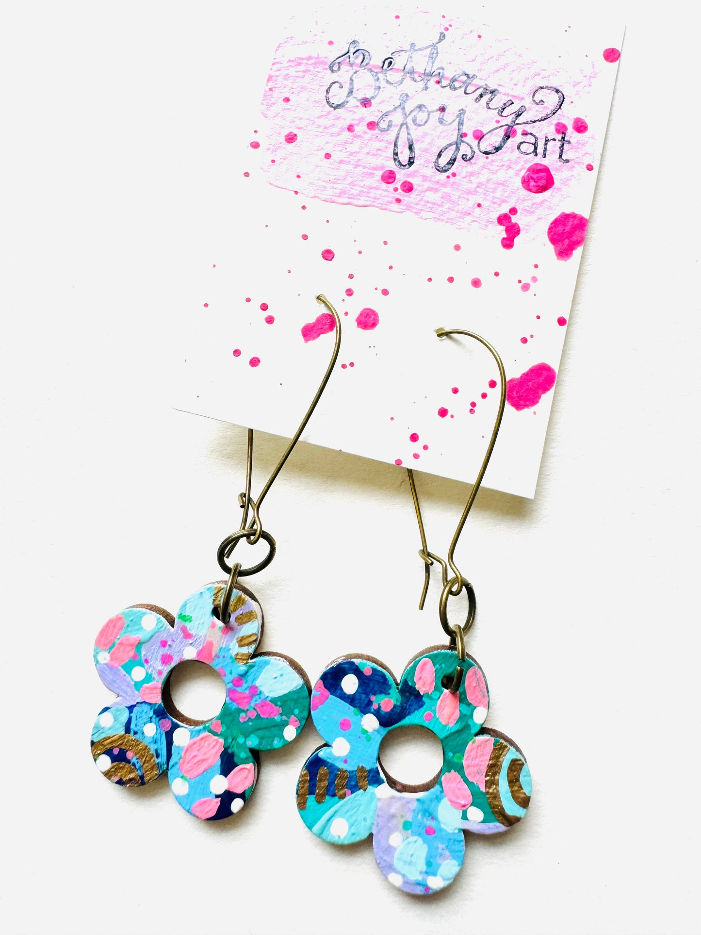 Colorful, Hand Painted 5 Petal Flower Earrings 2