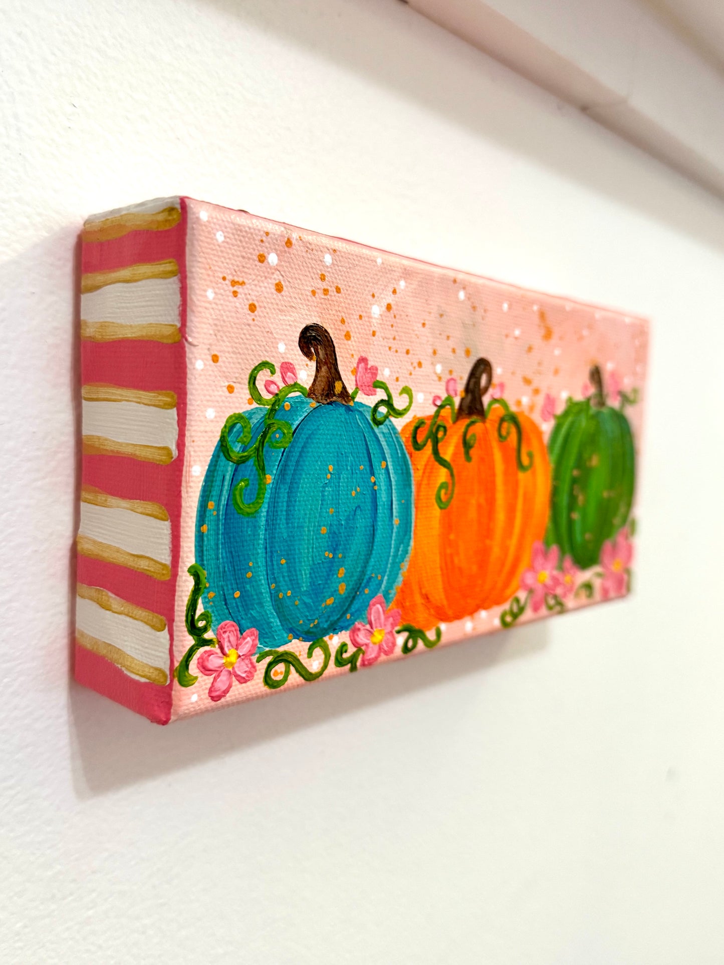“Petals & Pumpkins” Pumpkin Painting on 4x8 inch canvas