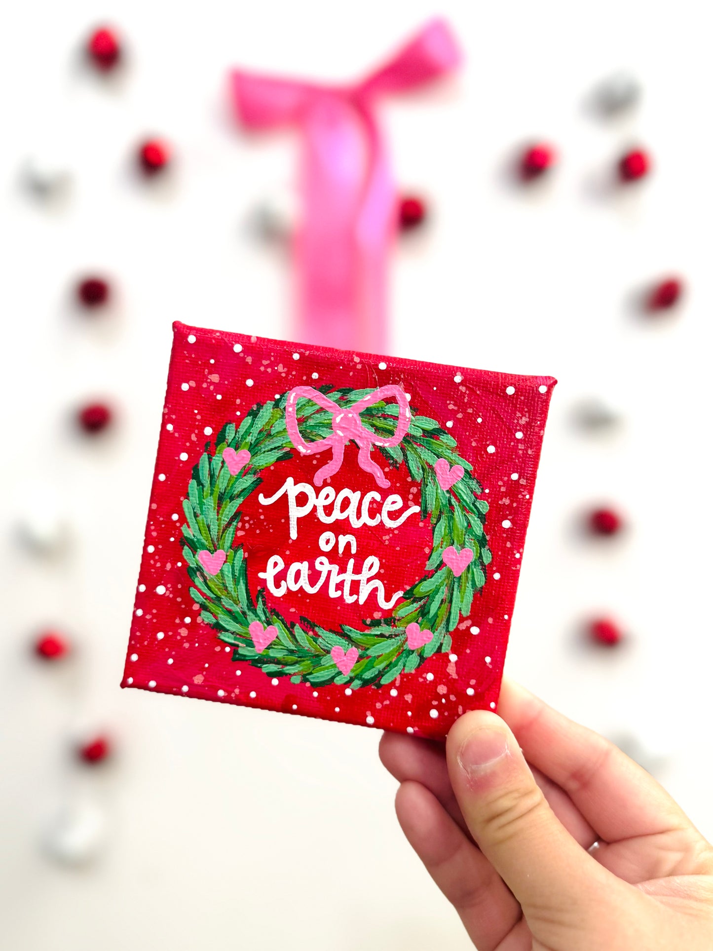 Christmas Wreath Mini Canvas Red Peace on Earth