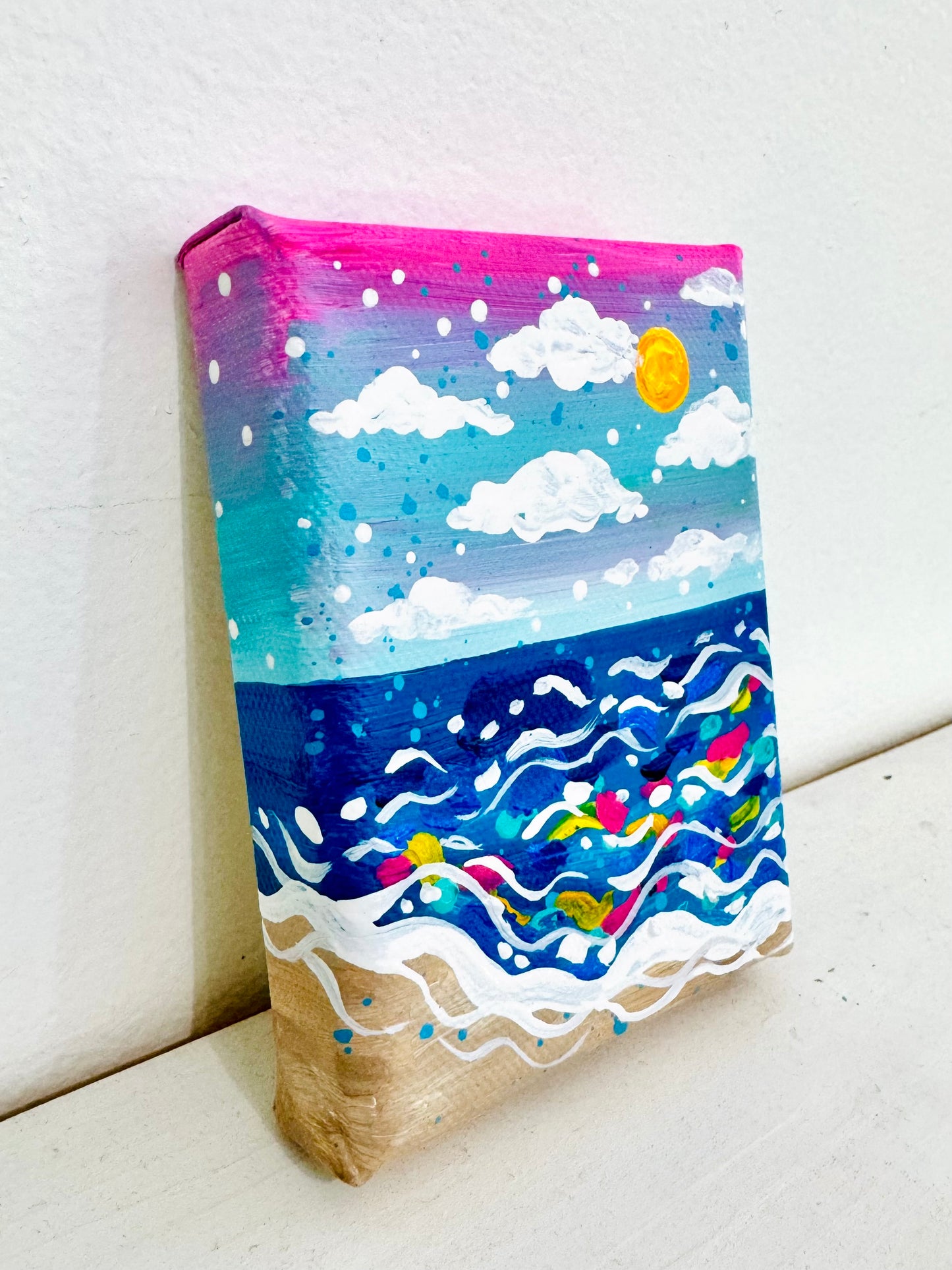 "Daydreams in Blue" Original Beach Painting on 3x4 inch mini canvas