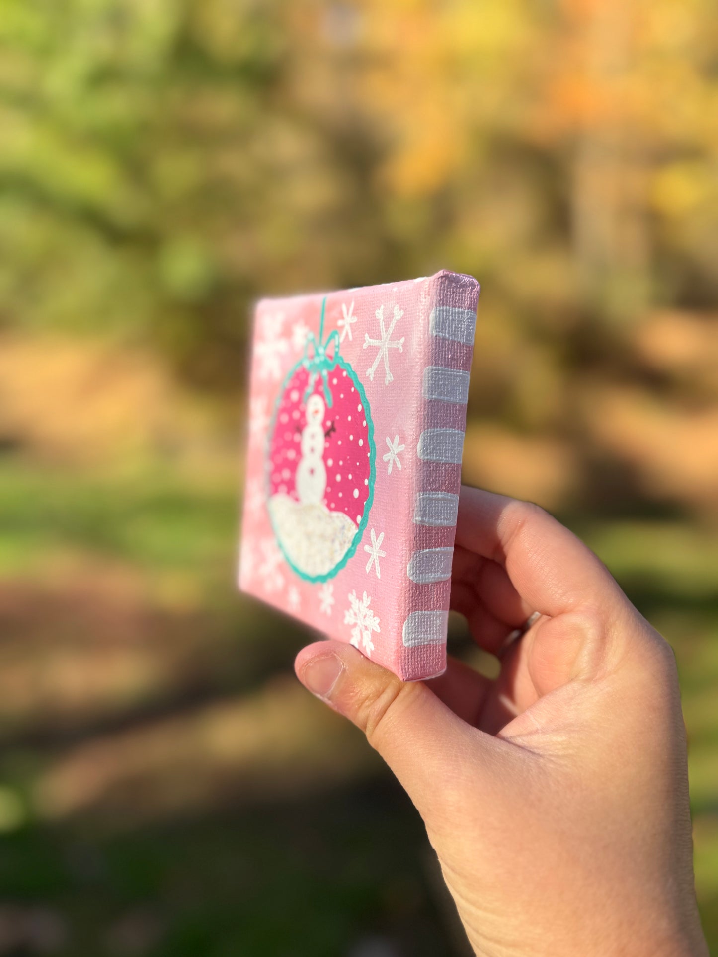 Christmas Snowman Mini Canvas Pink 2