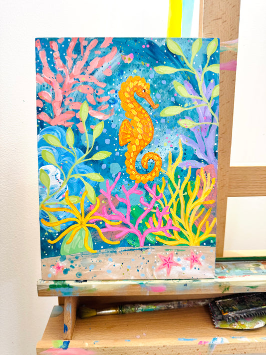 "Magic Beneath the Waves" Original Ocean Painting on 9x12 inch wood panel