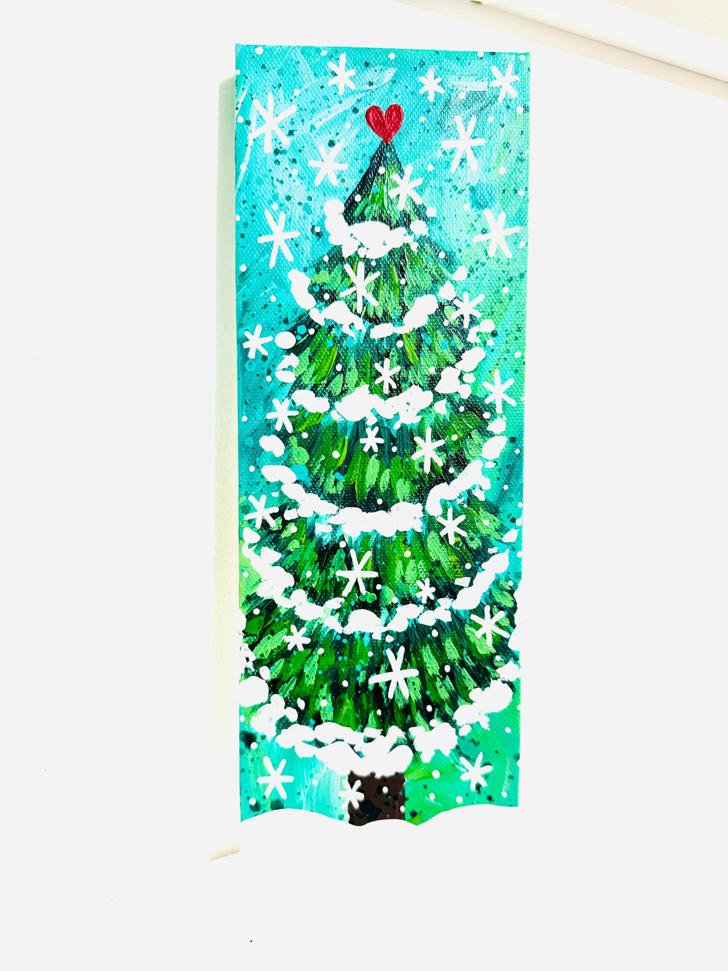 Aqua Christmas Tree 12x4 inch original painting on canvas Bethany Joy Art