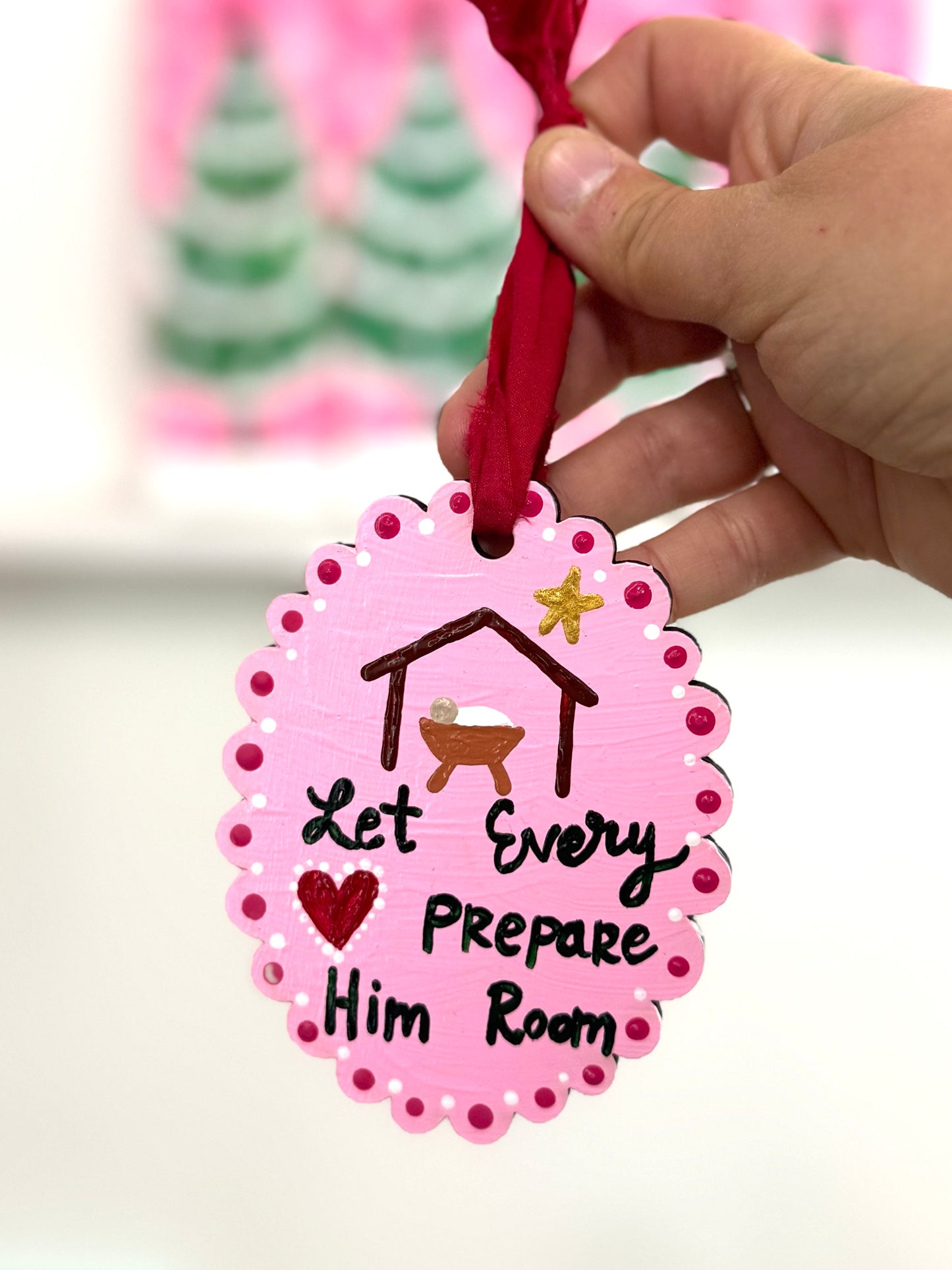 Hand Painted Wooden Ornament Let Every Heart Prepare Him Room 1