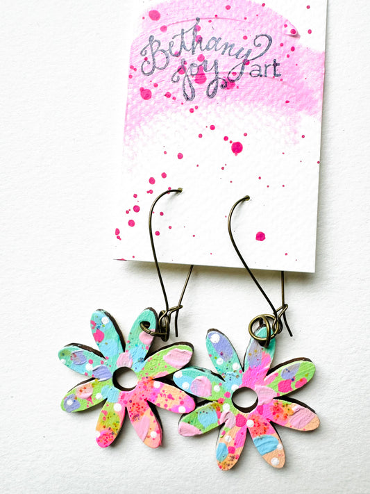 Colorful, Hand Painted Flower Earrings 54