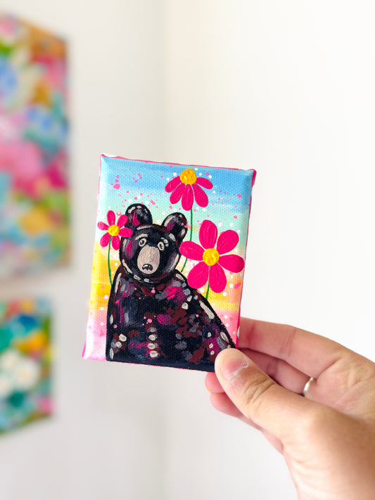 Black Bear Floral Mini Canvas 2