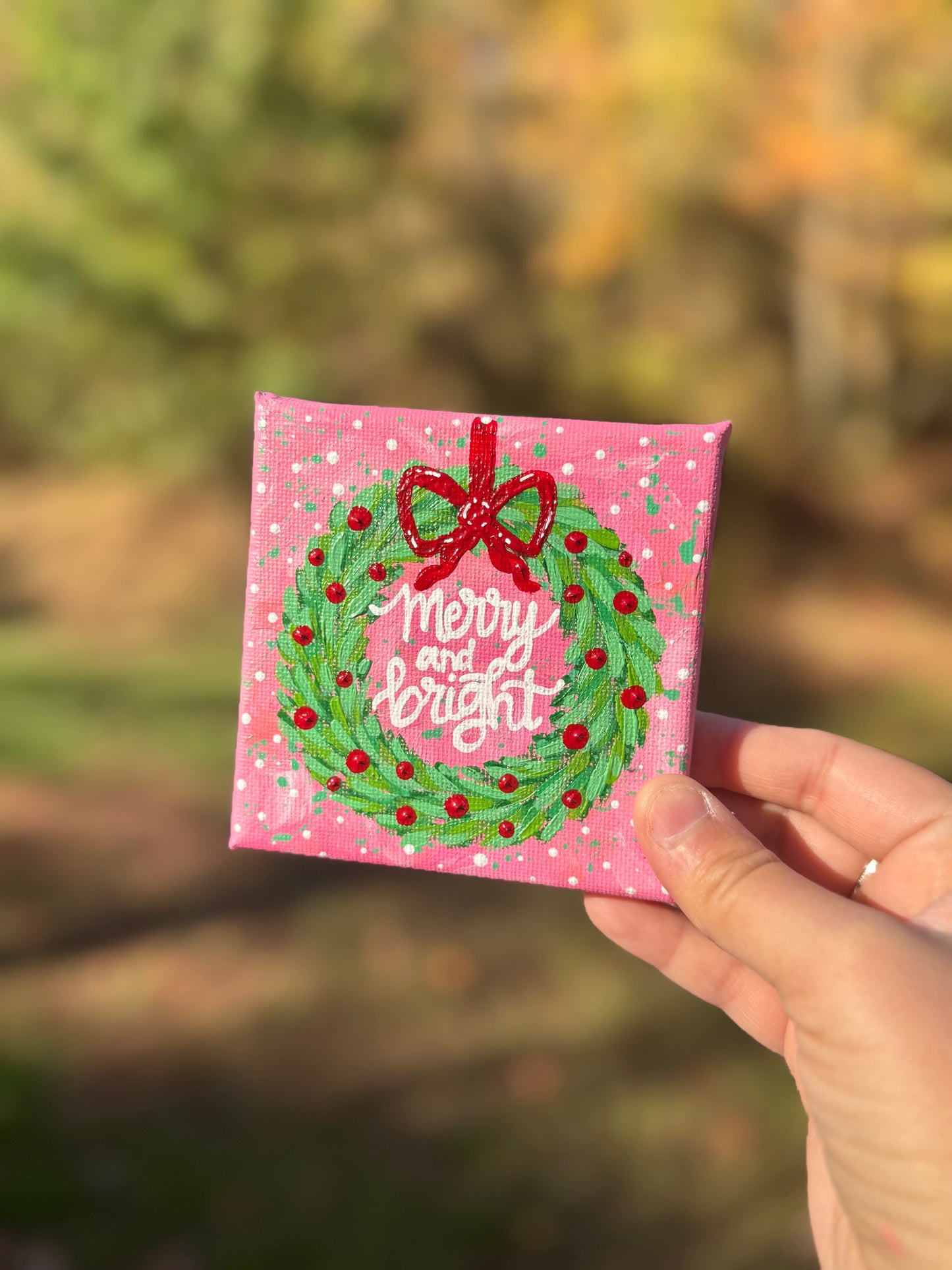 Christmas Wreath Mini Canvas Pink Merry and Bright