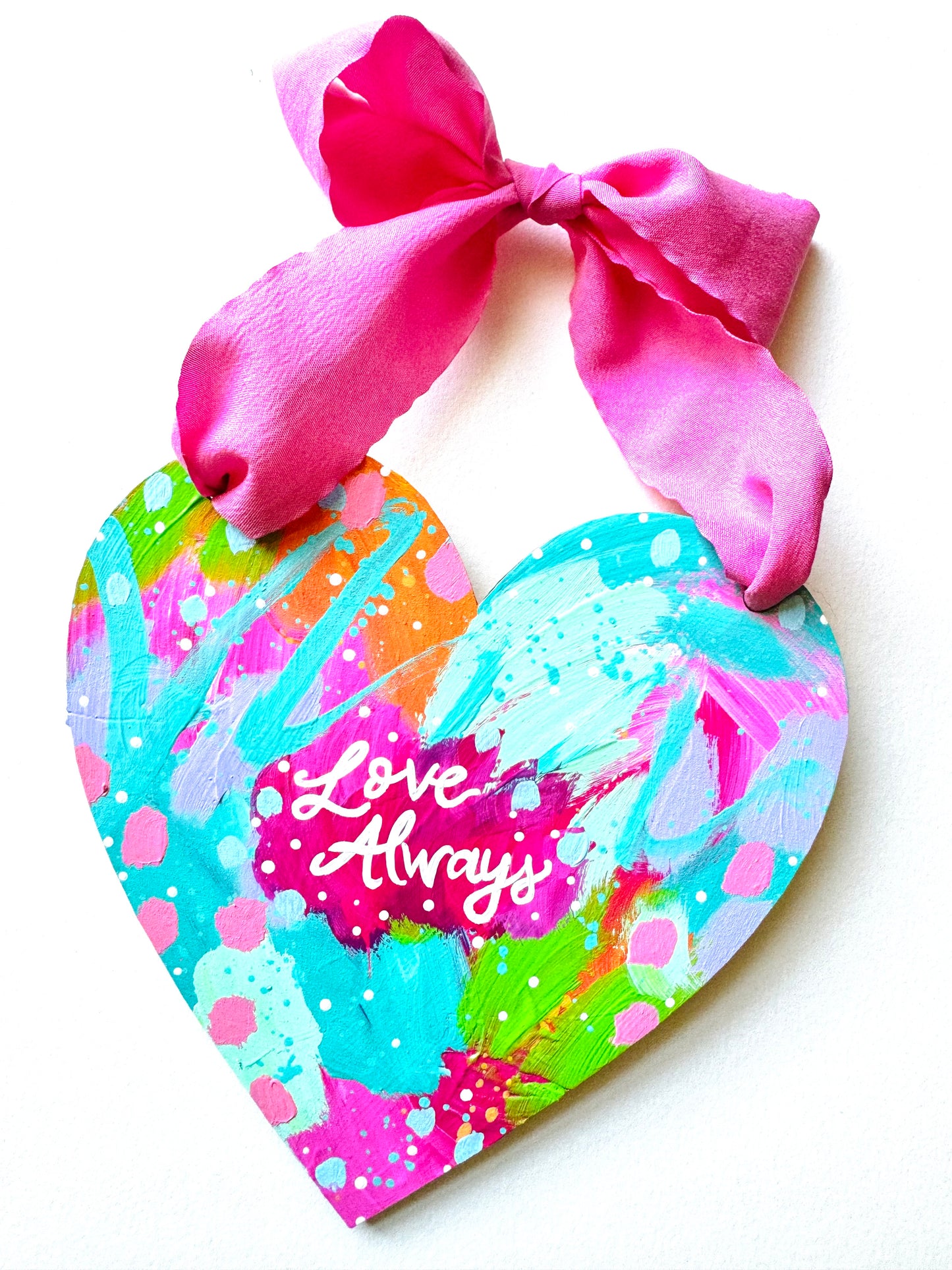 Original painting, wooden heart wall hanging with bow no.4
