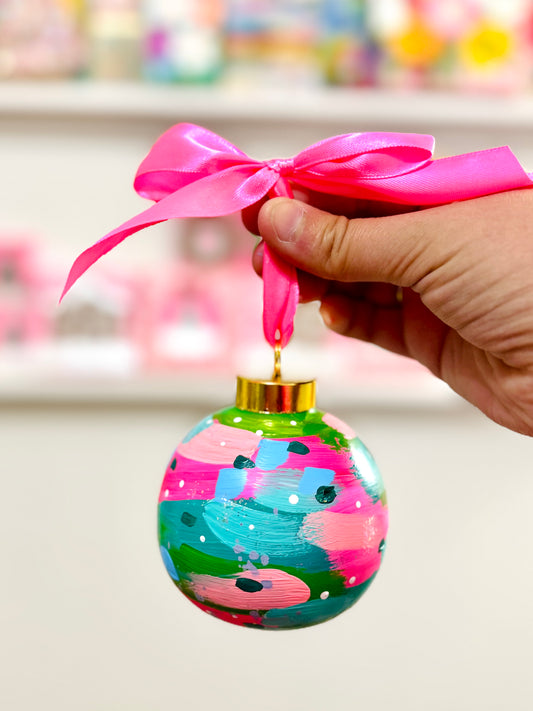 Hand Painted Ceramic Round Ornament Multi-Color Abstract 3