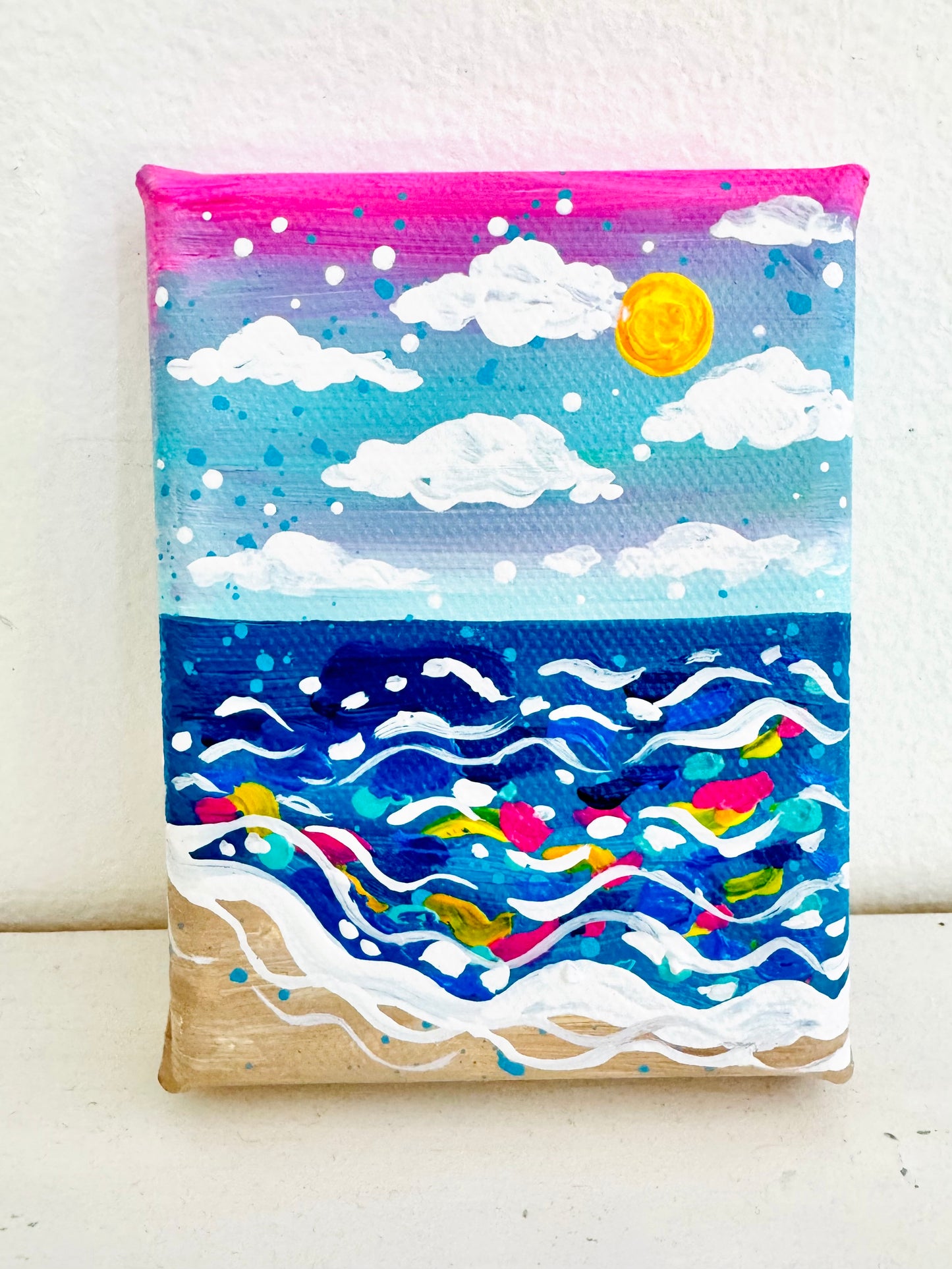 "Daydreams in Blue" Original Beach Painting on 3x4 inch mini canvas