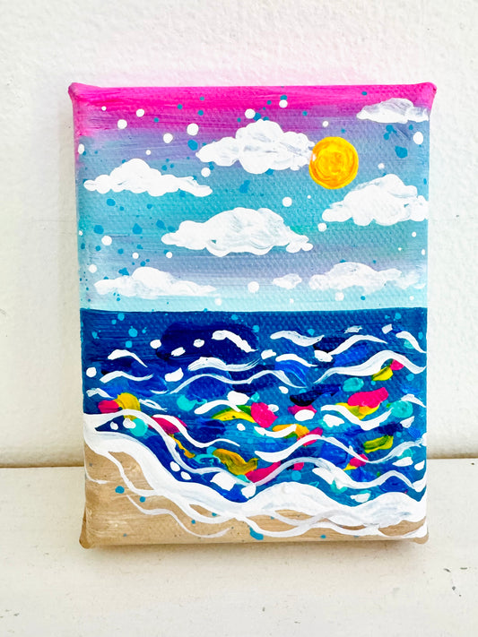 "Daydreams in Blue" Original Beach Painting on 3x4 inch mini canvas