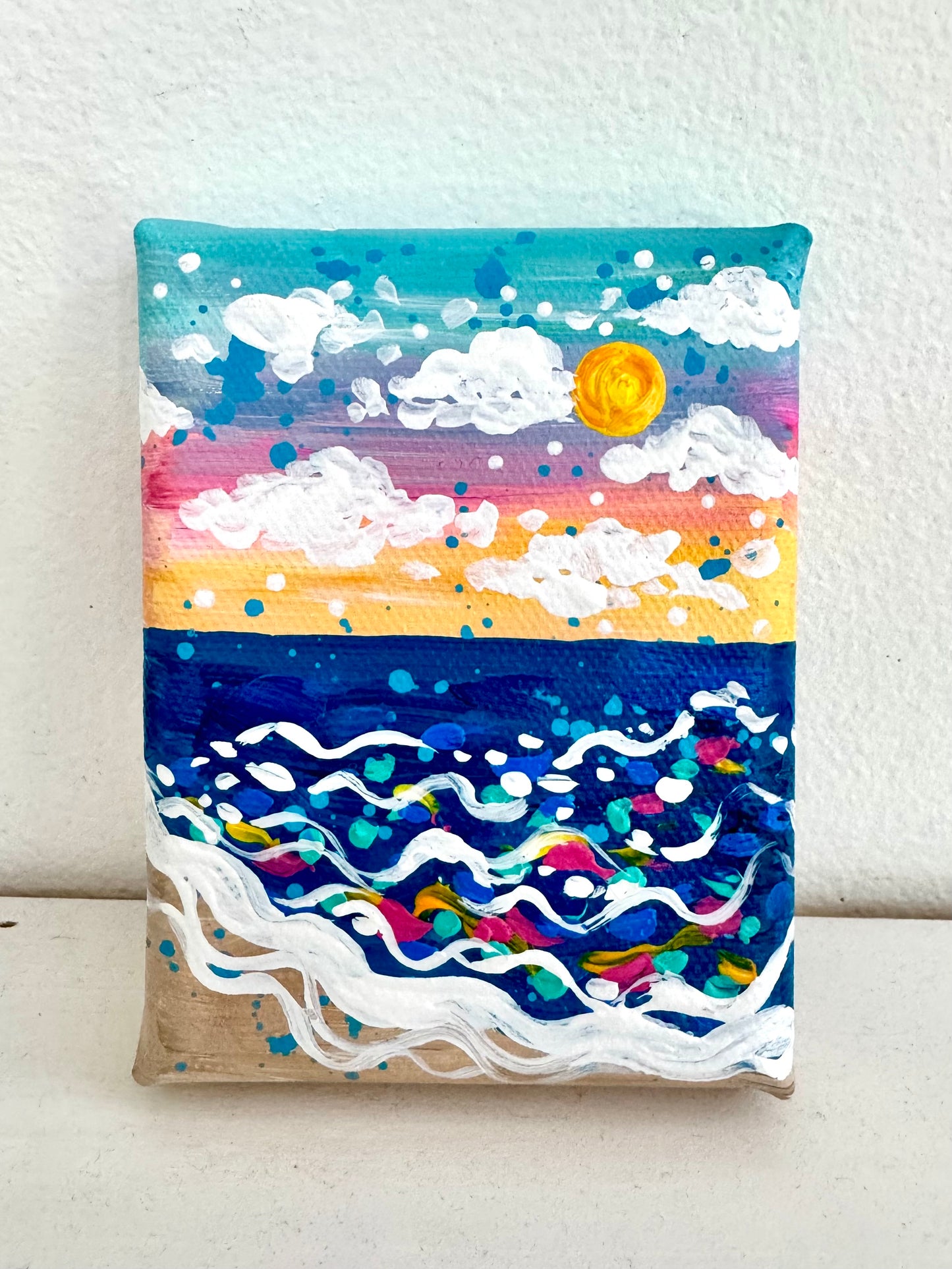 "Painted by the Tide" Original Beach Painting on 3x4 inch mini canvas