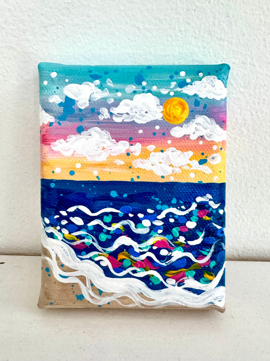 "Painted by the Tide" Original Beach Painting on 3x4 inch mini canvas