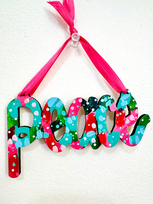 Hand Painted Peace Christmas Ornament 3