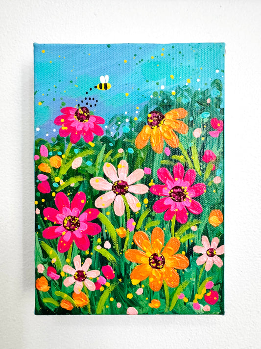 "Buzzing Through the Blooms" Original Painting #11 of 52 Weeks of Colorful Joy 2026