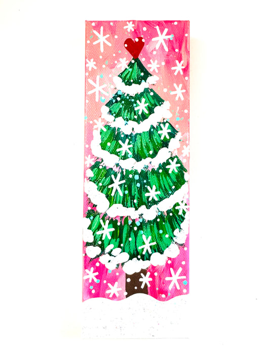Pink Christmas Tree 9x3 inch original painting on canvas 3